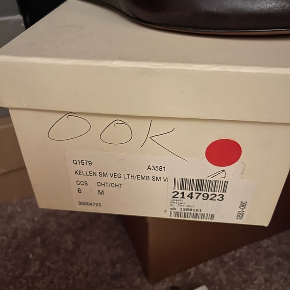 Coach “Kellen” Brown embossed leather peep toe wedge 6M NIB see notes - Picture 2 of 2